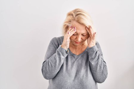 Photo for Middle age caucasian woman standing over white background with sad expression covering face with hands while crying. depression concept. - Royalty Free Image