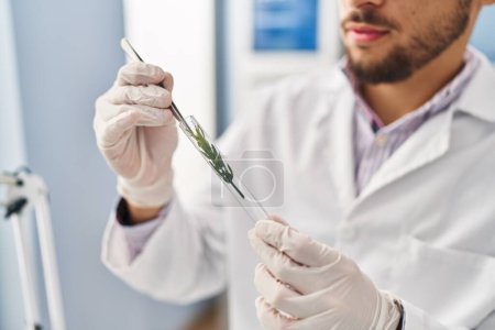 Téléchargez les photos : Young arab man scientist analysing plant test tube at laboratory - en image libre de droit