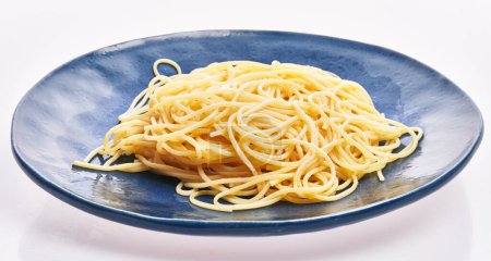 Photo for Plate of italian spaghetti pasta over white isolated background - Royalty Free Image
