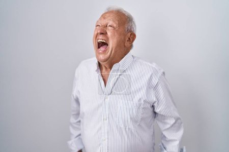 Photo for Senior man with grey hair standing over isolated background angry and mad screaming frustrated and furious, shouting with anger. rage and aggressive concept. - Royalty Free Image