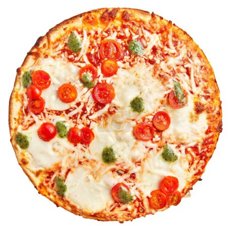 Foto de Deliciosa pizza italiana caprese sobre fondo blanco aislado - Imagen libre de derechos