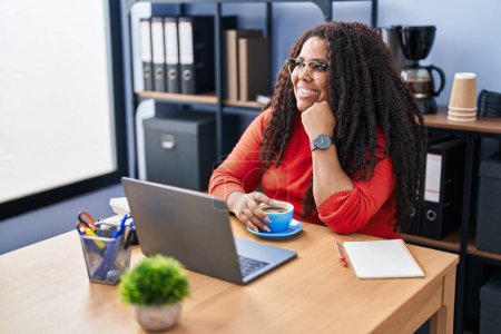 Photo for African american woman business worker using laptop working at office - Royalty Free Image
