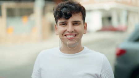 Photo for Non binary man smiling confident standing at street - Royalty Free Image