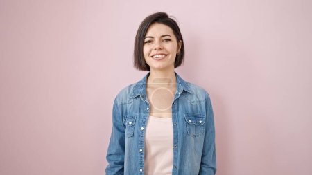 Photo for Young caucasian woman smiling confident over isolated pink background - Royalty Free Image
