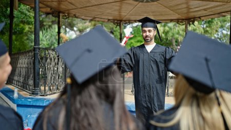 Photo for Group of people students graduated telling speech at university campus - Royalty Free Image