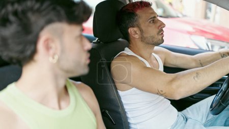 Photo for Two men couple driving car at street - Royalty Free Image