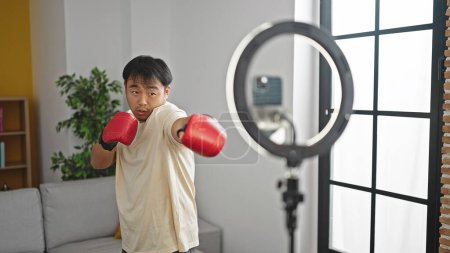 Téléchargez les photos : Enregistrement vidéo tutoriel boxe à la maison - en image libre de droit