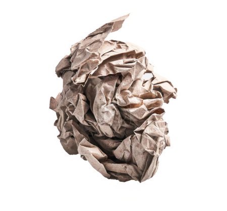 Photo for One brown crumpled paper ball over isolated white background - Royalty Free Image
