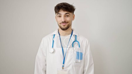 Photo for Young arab man doctor smiling confident standing over isolated white background - Royalty Free Image