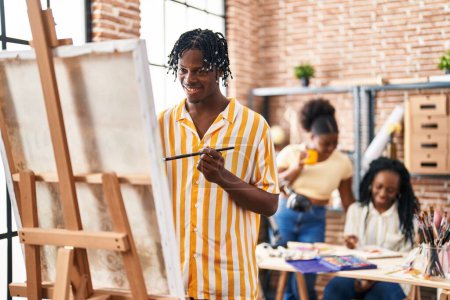 Photo for African american friends artists smiling confident drawing at art studio - Royalty Free Image