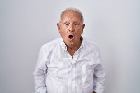 Photo for Senior man with grey hair standing over isolated background afraid and shocked with surprise and amazed expression, fear and excited face. - Royalty Free Image