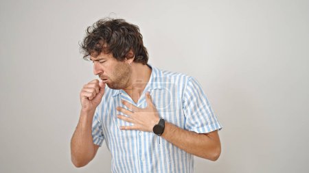 Photo for Young hispanic man coughing over isolated white background - Royalty Free Image