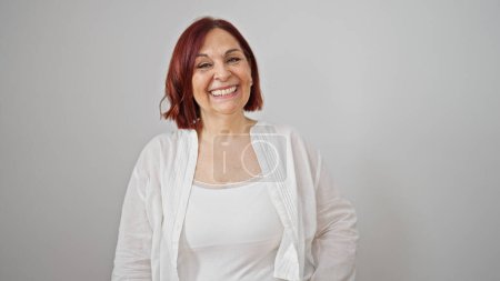 Photo for Middle age woman smiling confident standing over isolated white background - Royalty Free Image