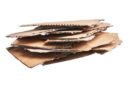 Foto de Pila de pedazos rasgados de material de cartón sobre fondo blanco aislado - Imagen libre de derechos