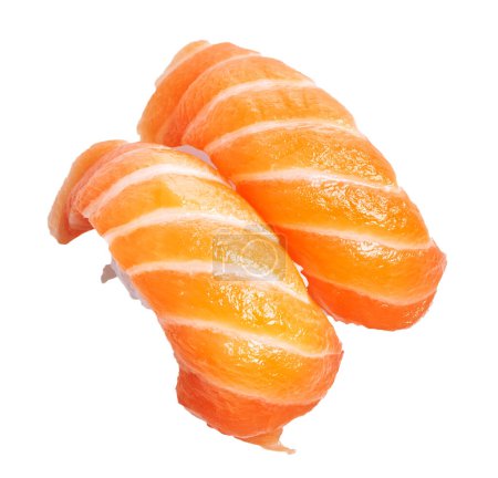Téléchargez les photos : Deux délicieux nigiris de saumon sur fond blanc isolé - en image libre de droit