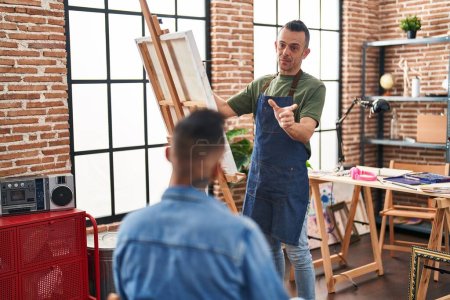 Photo for Two men artists drawing portrait at art studio - Royalty Free Image
