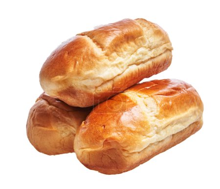 Téléchargez les photos : Deux pains frais isolés sur fond blanc avec une croûte dorée croquante et une texture douce. - en image libre de droit