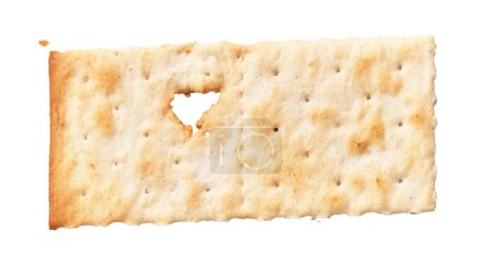 A single, high-resolution image of a crispy matzo cracker with a heart-shaped hole isolated on a white background, symbolizing passover celebration.