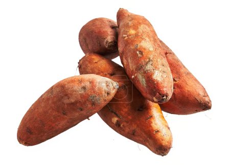 Photo for A pile of fresh, organic sweet potatoes isolated on a white background. - Royalty Free Image