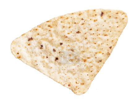 Foto de Chip de tortilla simple aislado sobre fondo blanco, mostrando el detalle y la textura de la merienda. - Imagen libre de derechos