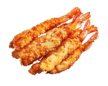 Téléchargez les photos : Crevettes tempura croustillantes dorées isolées sur fond blanc, parfaites pour les thèmes culinaires - en image libre de droit