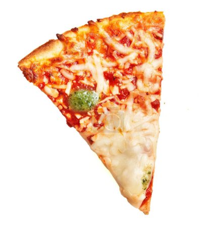 Foto de Deliciosa rebanada de pizza italiana caprese sobre fondo blanco aislado - Imagen libre de derechos