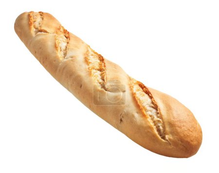 Foto de Baguette francesa fresca aislada sobre fondo blanco, que representa panadería, corteza, pan, comida, horneado, pan, tradicional, carbohidratos, nutrición, culinaria. - Imagen libre de derechos