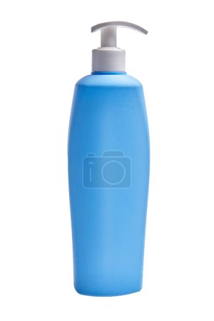 Photo for A blue, plastic, dispenser bottle isolated on a white background. - Royalty Free Image