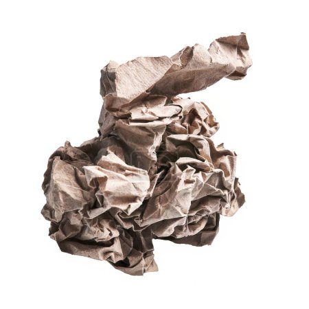 Photo for One brown crumpled paper ball over isolated white background - Royalty Free Image