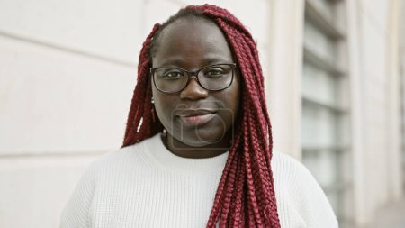 Téléchargez les photos : Femme afro-américaine avec des tresses portant des lunettes en milieu urbain extérieur - en image libre de droit