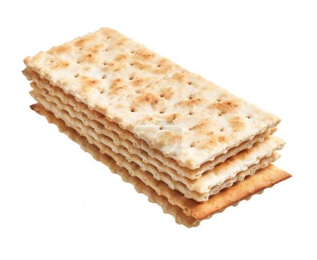 Stack of unleavened matzo crackers isolated on a white background symbolizing jewish passover holiday.
