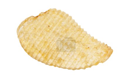 Photo for Close-up of a single salty potato chip isolated on a white background. - Royalty Free Image