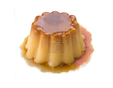 Photo for Creme caramel, single portion of milk cream with caramel isolated on white - Royalty Free Image