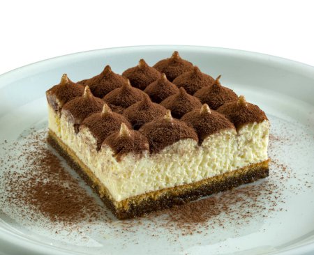 Photo for Large portion of tiramisu, a typical Italian dessert made with cream, mascarpone, cocoa and coffee - Royalty Free Image