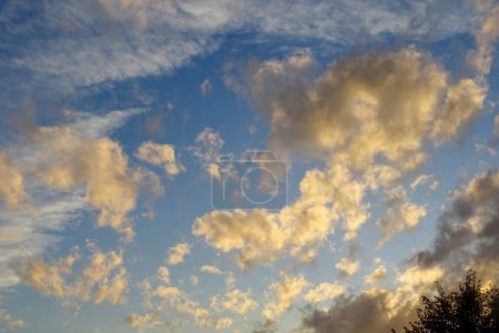 Foto de Cielo espectacular hacia el atardecer con nubes dispersas movidas por el viento - Imagen libre de derechos