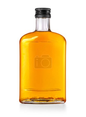 Photo for Small flat bottle of whiskey isolated on white with clipping path - Royalty Free Image