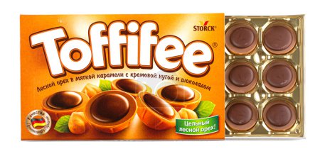 Photo for Anapa, Russia -December 10, 2022. Box of Toffifee candies made by Storck. In 1973, Storck combined the four most popular confectionery ingredients and the unique result was Toffifee. - Royalty Free Image
