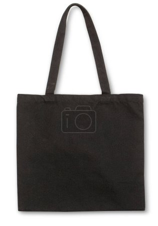 Foto de Bolso de lona negra tela de maqueta para mujer eco shop plantilla de maqueta aislada en el camino de recorte de fondo - Imagen libre de derechos