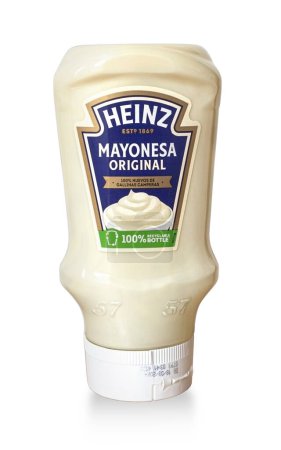 Photo for Gran Canarya, Spain, December 08 2023: Bottle of Heinz American mayonnaise., isolated on white background - Royalty Free Image