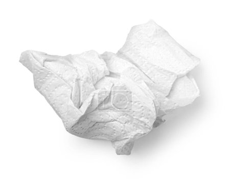 Zerknüllte weiße Papierserviette - ungebraucht, isoliert auf weiß