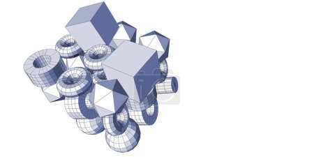 Illustration for Group from geometric geometric 3D primitives isolated on white background. Vector illustration. - Royalty Free Image