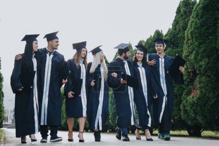 Des étudiants universitaires multiethniques réussis célèbrent l'obtention de leur diplôme dans le parc