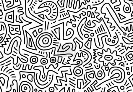 Photo for Black and white abstract drawing hand-drawn in doodles on a white background.Seamless pattern. - Royalty Free Image