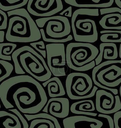 Photo for Hand-drawn doodles in green on a black background.Seamless pattern. - Royalty Free Image