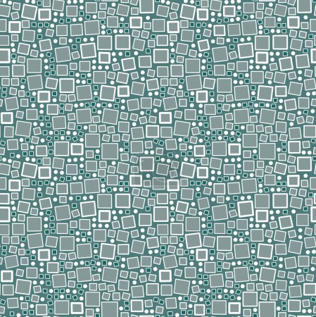 A drawing of white squares of different sizes on a green background.Seamless pattern.