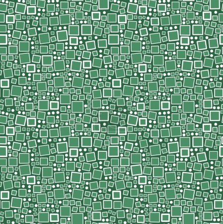 Un dibujo de cuadrados blancos de diferentes tamaños sobre un fondo verde. patrón sin costuras.