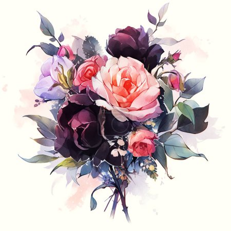Photo for Watercolor Floral Gothic Arrangement Isolated on White Background. Halloween Botanical Illustration in Vintage Style. Gothic Dark Wedding Decoration - Royalty Free Image