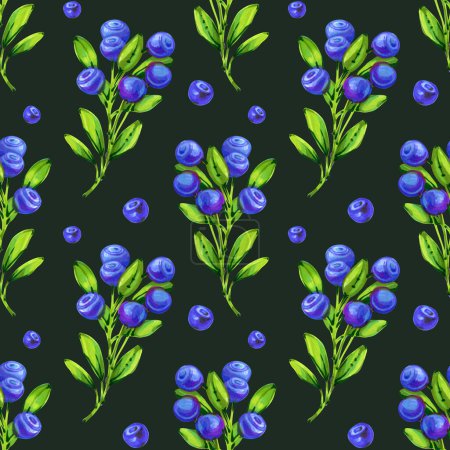 Seamless pattern of forest plants blueberry drawn with markers. For fabric, sketchbook cover, wallpaper, print, textile, your design