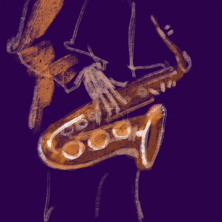 Téléchargez les photos : Saxophoniste de jazz, illustration de croquis pour affiche de jazz. Lecture saxophoniste, illustration musicale. - en image libre de droit