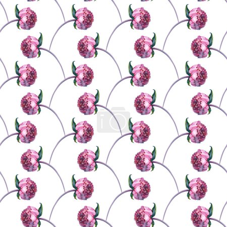 Téléchargez les photos : Doux motif sans couture floral d'été avec pivoines bourguignonnes Fleurs dans un style vintage, Carte de souhaits botanique, Aquarelle illustration sur fond blanc - en image libre de droit